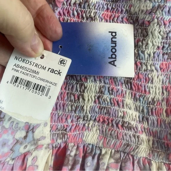 NWT ABOUND Floral Pink and Purple Lined Smocked Back Slip Dress Size Medium - Picture 10 of 15